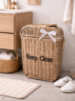 Rieten prullenbak met tuimelklep