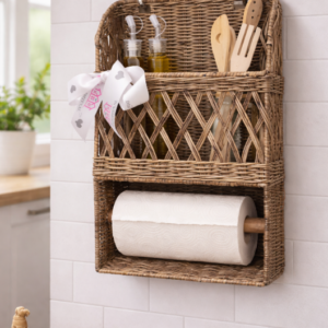Rieten Keukenrolhouder met Opbergvak