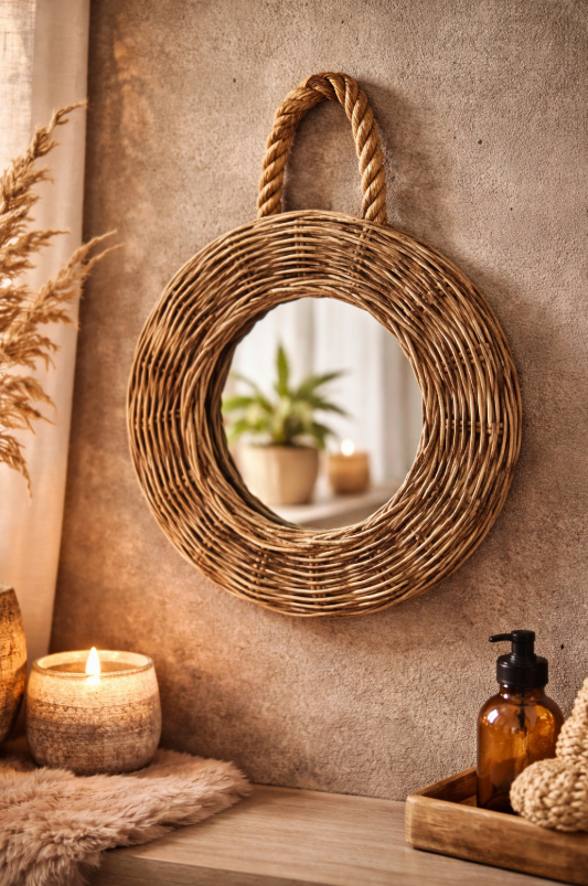 Rieten Spiegel Rond