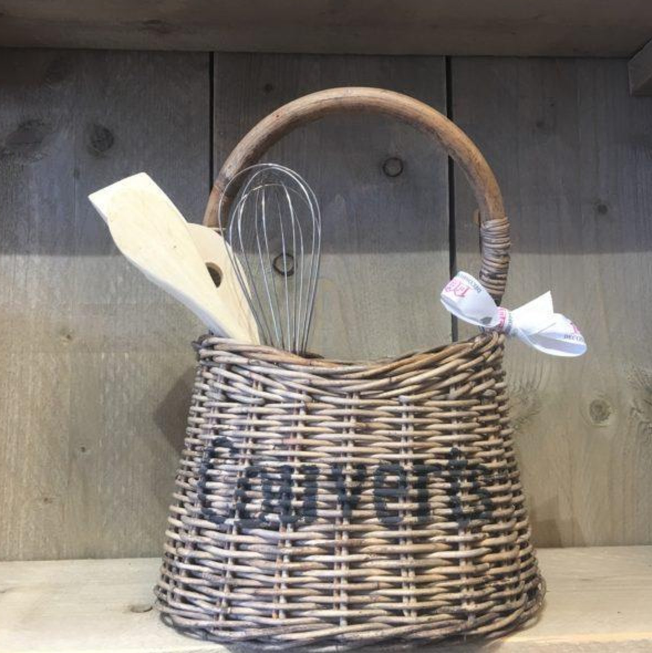 Rieten couverts met hengsel zwarte tekst