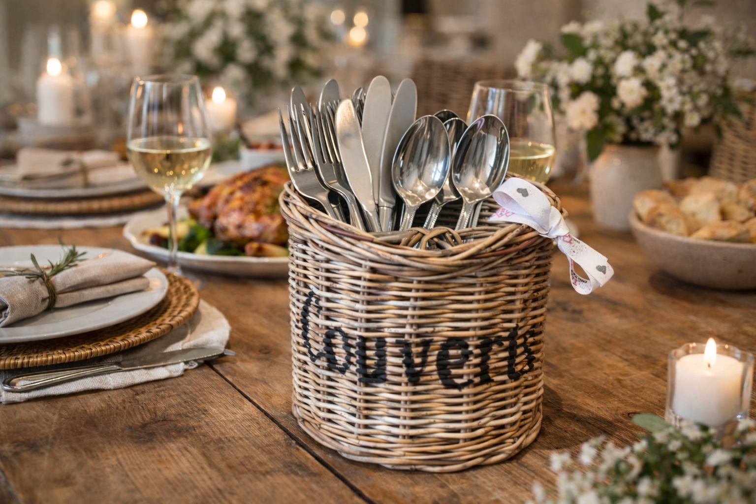 Rieten couverts bestekmand - Afbeelding 2