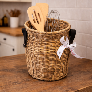 Opbergmand met leren handvat