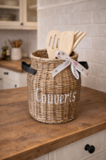 Couverts met leren handvat