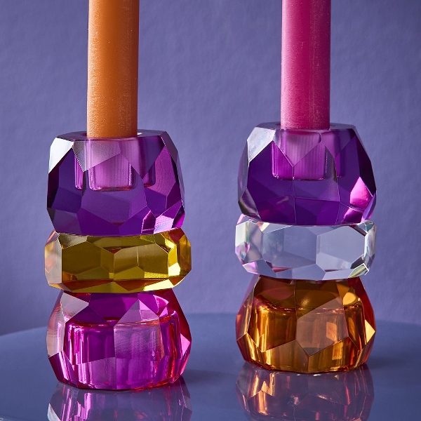 Kristallen Kaarsenhouder Roze Oranje set 2 - Afbeelding 3