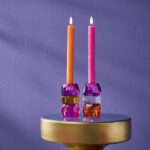 Kristallen Kaarsenhouder Roze Oranje set 2