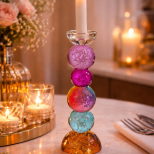 Glazen Kandelaar Multicolor – 34 cm – Hoge Design Kandelaar van Glas