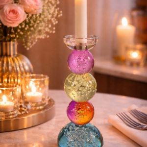 Kandelaar, veelkleurig, glas, 10x26,5 cm