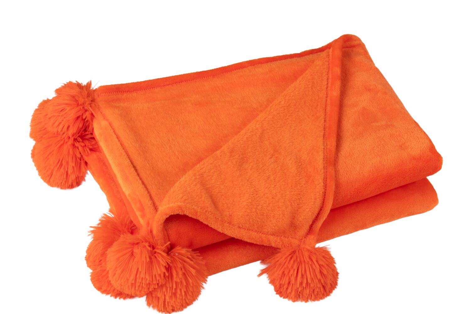 Plaid Pompom – Fel Oranje – Polyester – 170 x 130 cm