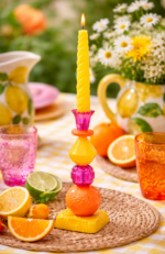 Kaarshouder Glas Oranje/Roze S