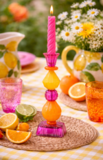 Kaarshouder Glas Oranje/Roze L