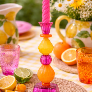 Kaarshouder Glas Oranje/Roze L