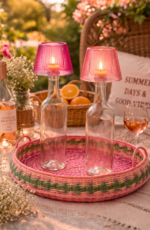 Theelicht Hoed Glas Roze (Set van 2)