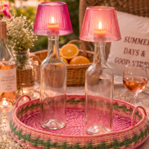 Theelicht Hoed Glas Roze (Set van 2)